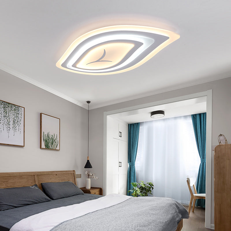 White Leaf Flush Mount Modern Acrylic 21.5"/25.5"/33.5" Wide LED Ceiling Light in Warm Light/White Light/Remote Control Stepless Dimming Clearhalo 'Ceiling Lights' 'Close To Ceiling Lights' 'Close to ceiling' 'Flush mount' Lighting' 294352