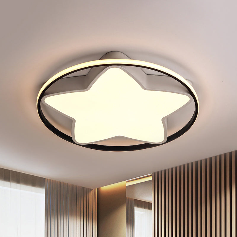 Metal Five-Pointed Star Ceiling Light Fixture Contemporary Black-White 19.5"/23.5" Wide LED Flush Mount Lamp in Warm/White/3 Color Light Clearhalo 'Ceiling Lights' 'Close To Ceiling Lights' 'Close to ceiling' 'Flush mount' Lighting' 294367