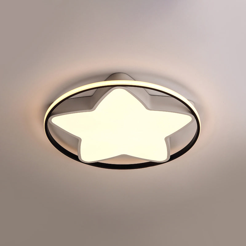 Metal Five-Pointed Star Ceiling Light Fixture Contemporary Black-White 19.5"/23.5" Wide LED Flush Mount Lamp in Warm/White/3 Color Light Clearhalo 'Ceiling Lights' 'Close To Ceiling Lights' 'Close to ceiling' 'Flush mount' Lighting' 294368