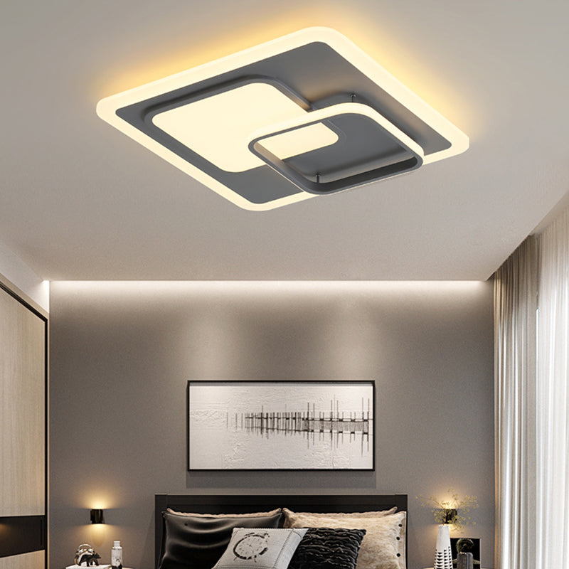 16"/19.5" Wide Square Ceiling Mount Light Fixture Contemporary Acrylic Gray LED Flush Mount in Warm/White Light Grey Warm Clearhalo 'Ceiling Lights' 'Close To Ceiling Lights' 'Close to ceiling' 'Flush mount' Lighting' 294426