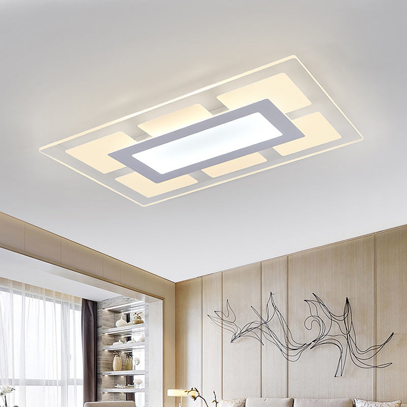 White Rectangle Ceiling Mounted Light Fixture Modern Acrylic 23.5"/35.5" Wide LED Flush Mount in Warm/White Light Clearhalo 'Ceiling Lights' 'Close To Ceiling Lights' 'Close to ceiling' 'Flush mount' Lighting' 294460