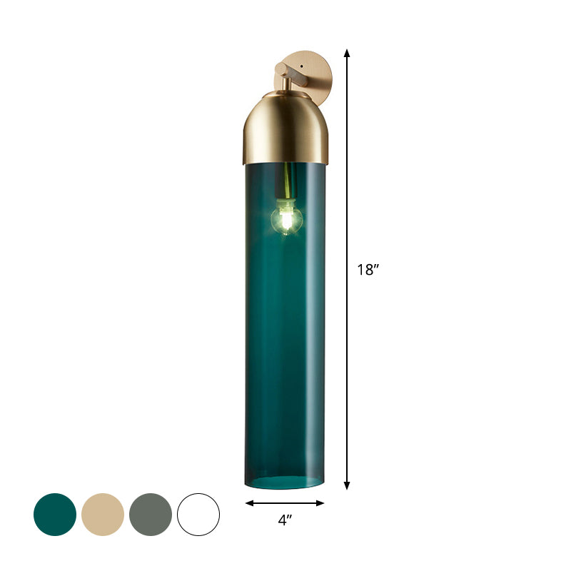 Tube Sconce Light Modernist Blue/Clear/Amber Glass 1 Bulb Wall Mounted Lamp with Curved Arm for Bedside Clearhalo 'Cast Iron' 'Glass' 'Industrial' 'Modern wall lights' 'Modern' 'Tiffany' 'Traditional wall lights' 'Wall Lamps & Sconces' 'Wall Lights' Lighting' 294501