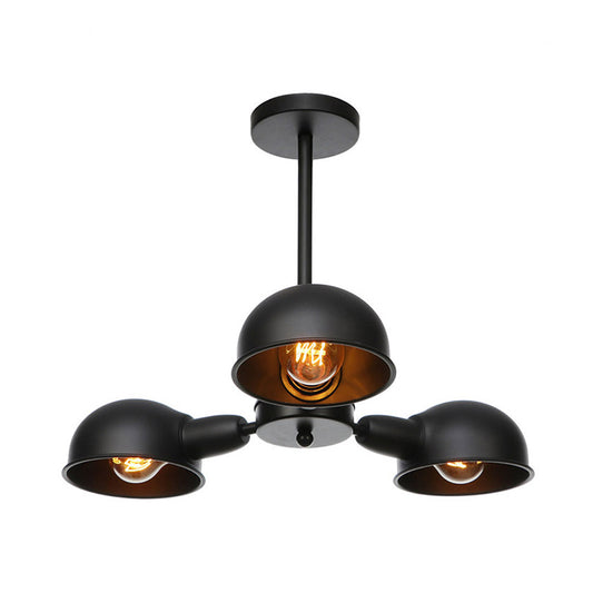 Dome Metal Semi Flush Industrial 3-Light Living Room Semi Flush Mount Ceiling Light in Black/Brass/Chrome Black Clearhalo 'Ceiling Lights' 'Close To Ceiling Lights' 'Close to ceiling' 'Semi-flushmount' Lighting' 294566