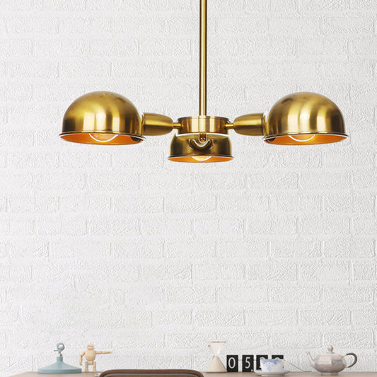 Dome Metal Semi Flush Industrial 3-Light Living Room Semi Flush Mount Ceiling Light in Black/Brass/Chrome Brass Clearhalo 'Ceiling Lights' 'Close To Ceiling Lights' 'Close to ceiling' 'Semi-flushmount' Lighting' 294567