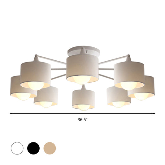 Fabric Sputnik Hanging Ceiling Light Minimalist 8 Lights Black/White/Flaxen Pendant Chandelier for Living Room Clearhalo 'Ceiling Lights' 'Close To Ceiling Lights' 'Close to ceiling' 'Semi-flushmount' Lighting' 294631