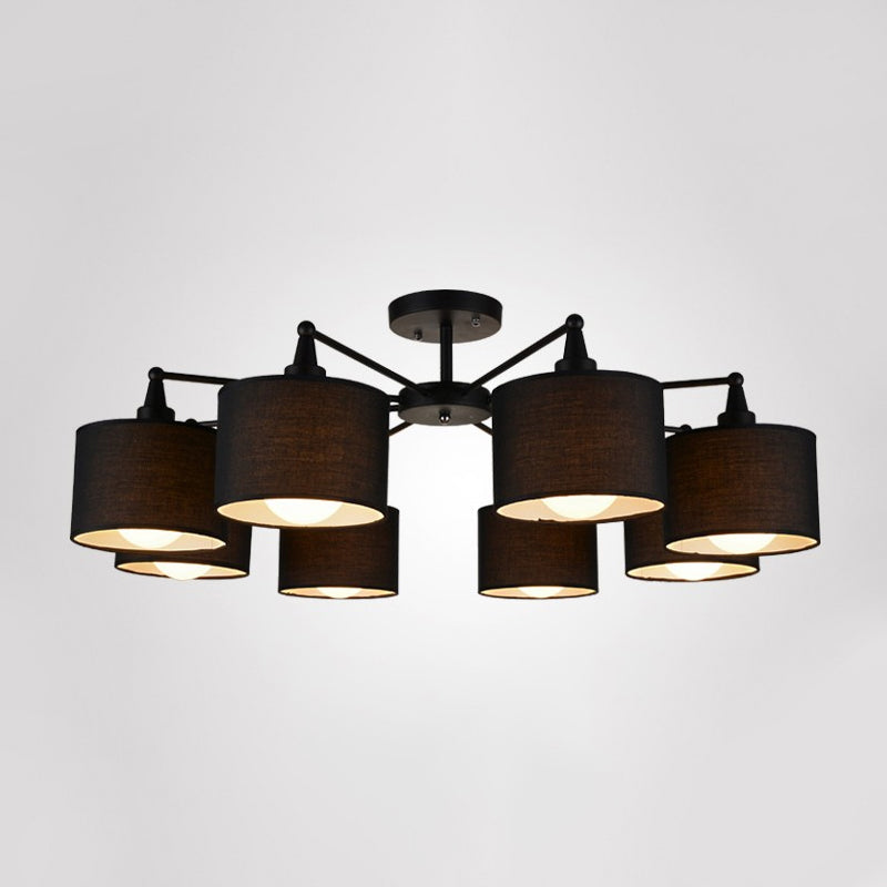 Fabric Sputnik Hanging Ceiling Light Minimalist 8 Lights Black/White/Flaxen Pendant Chandelier for Living Room Clearhalo 'Ceiling Lights' 'Close To Ceiling Lights' 'Close to ceiling' 'Semi-flushmount' Lighting' 294635