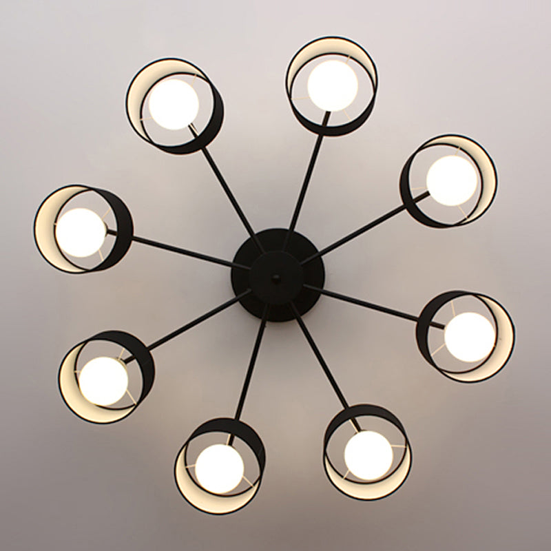 Fabric Sputnik Hanging Ceiling Light Minimalist 8 Lights Black/White/Flaxen Pendant Chandelier for Living Room Clearhalo 'Ceiling Lights' 'Close To Ceiling Lights' 'Close to ceiling' 'Semi-flushmount' Lighting' 294636