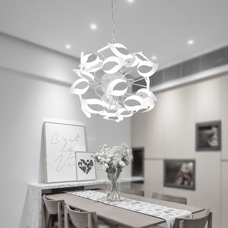 Leaf Chandelier Lighting Fixture Modern Acrylic White LED Hanging Pendant Light for Dining Room Clearhalo 'Ceiling Lights' 'Chandeliers' 'Modern Chandeliers' 'Modern' Lighting' 294648