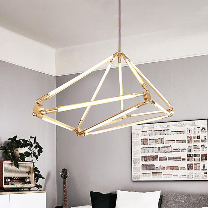 Gold Diamond Frame Hanging Ceiling Light Modernism Metal LED Chandelier Lighting Clearhalo 'Ceiling Lights' 'Chandeliers' 'Modern Chandeliers' 'Modern' Lighting' 294652