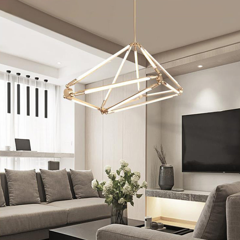 Gold Diamond Frame Hanging Ceiling Light Modernism Metal LED Chandelier Lighting Clearhalo 'Ceiling Lights' 'Chandeliers' 'Modern Chandeliers' 'Modern' Lighting' 294653