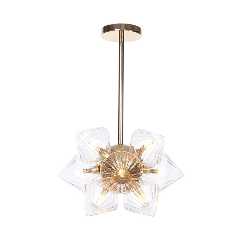 9/12 Lights Clear/Amber Glass Ceiling Light Fixture Vintage Copper Prism Living Room Semi Mount Lighting 9 Clear Clearhalo 'Ceiling Lights' 'Close To Ceiling Lights' 'Close to ceiling' 'Glass shade' 'Glass' 'Pendant Lights' 'Semi-flushmount' Lighting' 294679