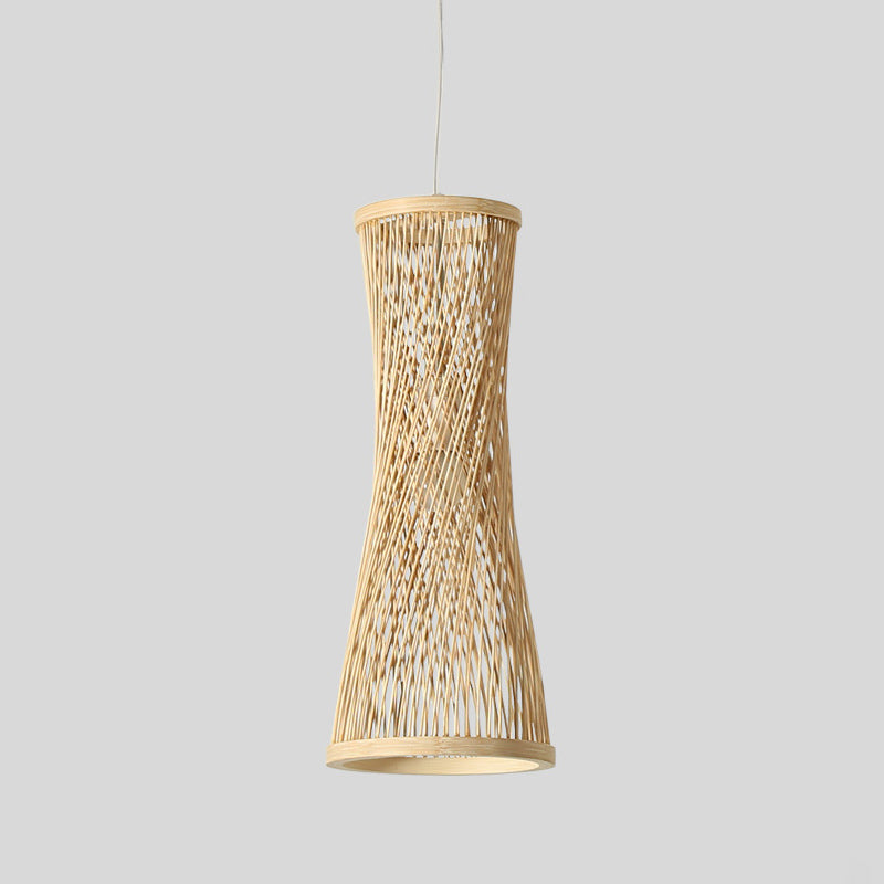 Curved Pendant Lighting Asia Bamboo 1 Light Beige Hanging Light Fixture for Dining Room Clearhalo 'Ceiling Lights' 'Modern Pendants' 'Modern' 'Pendant Lights' 'Pendants' Lighting' 294702