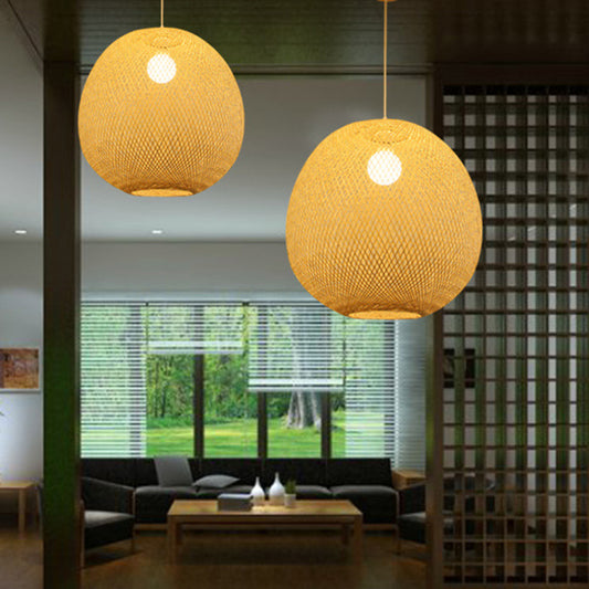 14"/18"/21.5" Wide Ball Ceiling Lamp Modern Bamboo 1 Light Restaurant Pendant Light in Beige Clearhalo 'Ceiling Lights' 'Modern Pendants' 'Modern' 'Pendant Lights' 'Pendants' Lighting' 294706