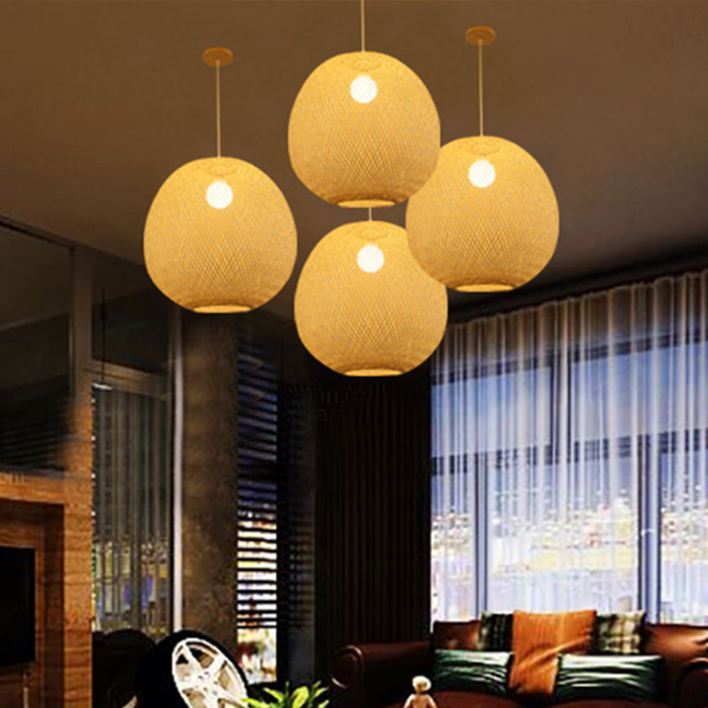 14"/18"/21.5" Wide Ball Ceiling Lamp Modern Bamboo 1 Light Restaurant Pendant Light in Beige Clearhalo 'Ceiling Lights' 'Modern Pendants' 'Modern' 'Pendant Lights' 'Pendants' Lighting' 294707