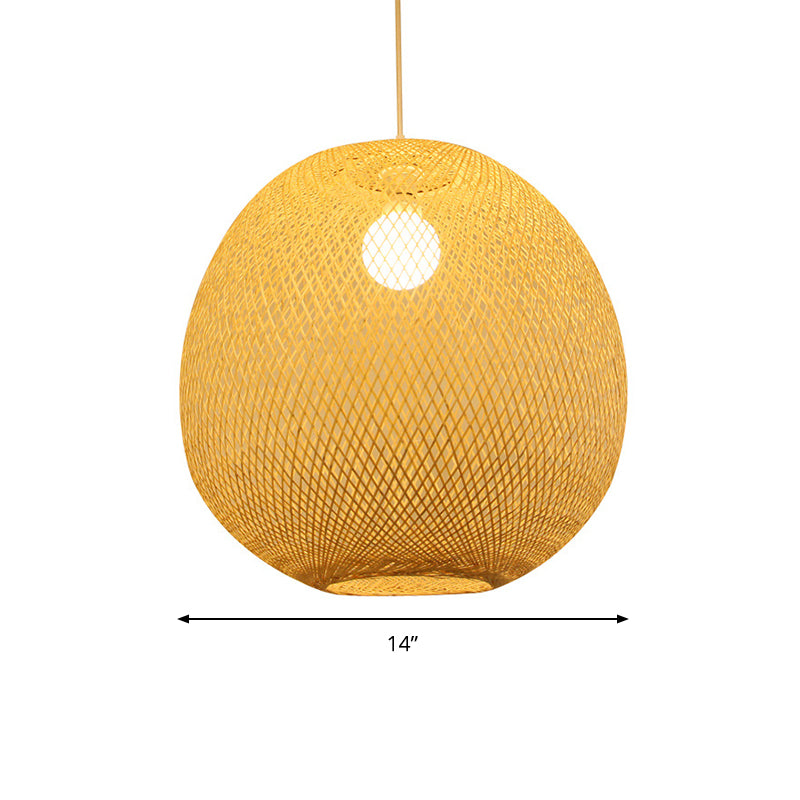 14"/18"/21.5" Wide Ball Ceiling Lamp Modern Bamboo 1 Light Restaurant Pendant Light in Beige Clearhalo 'Ceiling Lights' 'Modern Pendants' 'Modern' 'Pendant Lights' 'Pendants' Lighting' 294709