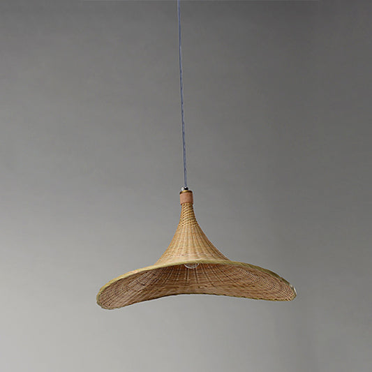 Contemporary Hat Shape Suspension Pendant Bamboo 16"/19.5" W 1 Light Indoor Hanging Lamp in Beige Clearhalo 'Ceiling Lights' 'Modern Pendants' 'Modern' 'Pendant Lights' 'Pendants' Lighting' 294714