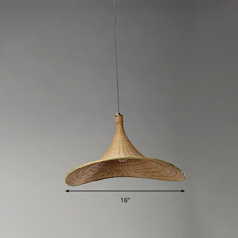 Contemporary Hat Shape Suspension Pendant Bamboo 16"/19.5" W 1 Light Indoor Hanging Lamp in Beige Clearhalo 'Ceiling Lights' 'Modern Pendants' 'Modern' 'Pendant Lights' 'Pendants' Lighting' 294715