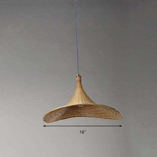 Contemporary Hat Shape Suspension Pendant Bamboo 16"/19.5" W 1 Light Indoor Hanging Lamp in Beige Clearhalo 'Ceiling Lights' 'Modern Pendants' 'Modern' 'Pendant Lights' 'Pendants' Lighting' 294715