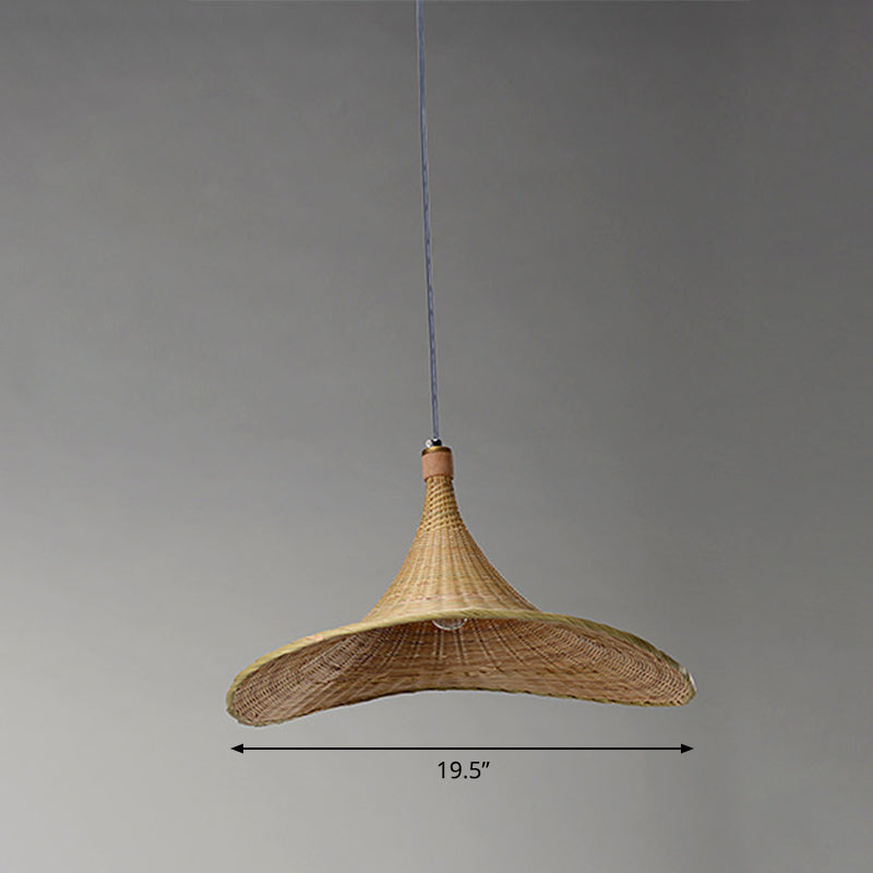 Contemporary Hat Shape Suspension Pendant Bamboo 16"/19.5" W 1 Light Indoor Hanging Lamp in Beige Clearhalo 'Ceiling Lights' 'Modern Pendants' 'Modern' 'Pendant Lights' 'Pendants' Lighting' 294716