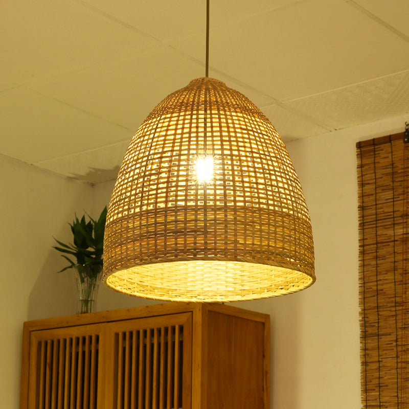 Beige Domed Shaped Ceiling Lamp Modern 1 Light Bamboo Pendant Lighting Clearhalo 'Ceiling Lights' 'Modern Pendants' 'Modern' 'Pendant Lights' 'Pendants' Lighting' 294719