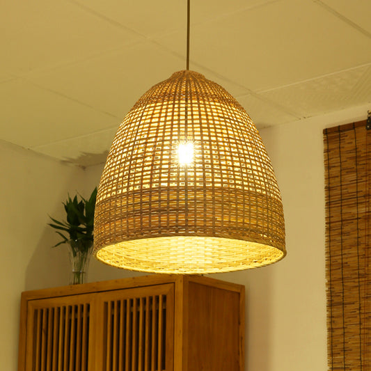 Beige Domed Shaped Ceiling Lamp Modern 1 Light Bamboo Pendant Lighting Clearhalo 'Ceiling Lights' 'Modern Pendants' 'Modern' 'Pendant Lights' 'Pendants' Lighting' 294719