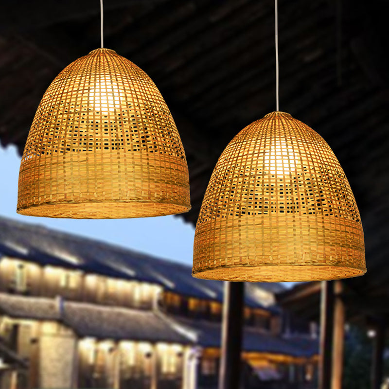 Beige Domed Shaped Ceiling Lamp Modern 1 Light Bamboo Pendant Lighting Clearhalo 'Ceiling Lights' 'Modern Pendants' 'Modern' 'Pendant Lights' 'Pendants' Lighting' 294720