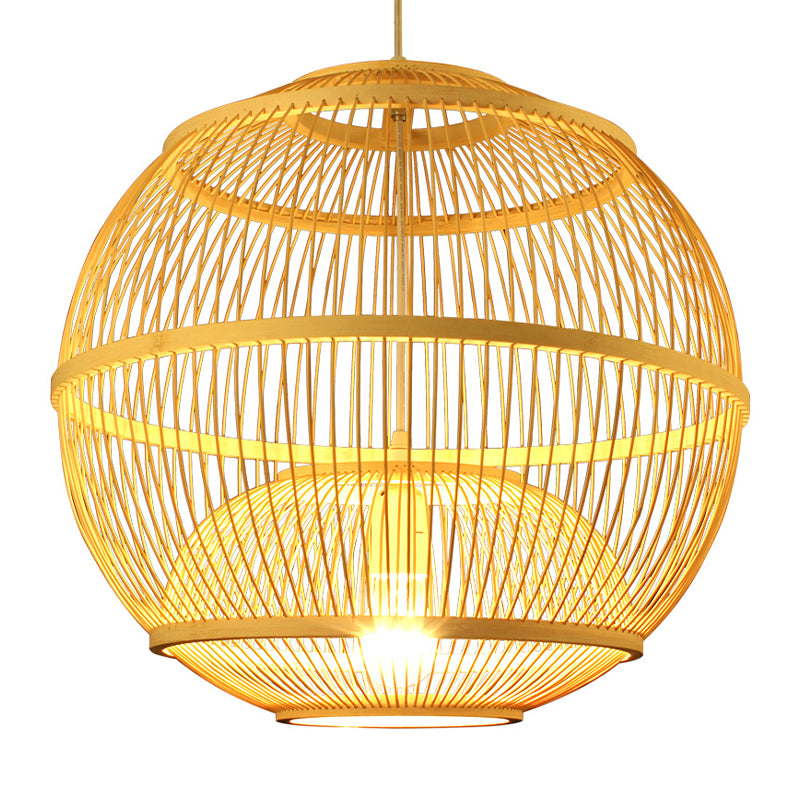 Globe Hanging Ceiling Light Modern Bamboo 1 Light Beige Suspension Pendant Clearhalo 'Ceiling Lights' 'Modern Pendants' 'Modern' 'Pendant Lights' 'Pendants' Lighting' 294726