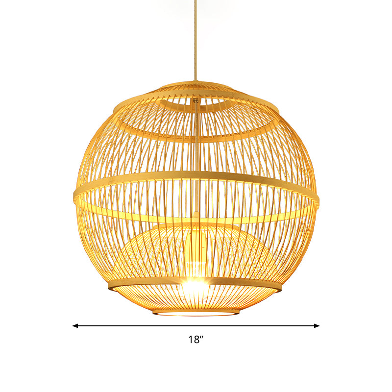 Globe Hanging Ceiling Light Modern Bamboo 1 Light Beige Suspension Pendant Clearhalo 'Ceiling Lights' 'Modern Pendants' 'Modern' 'Pendant Lights' 'Pendants' Lighting' 294727