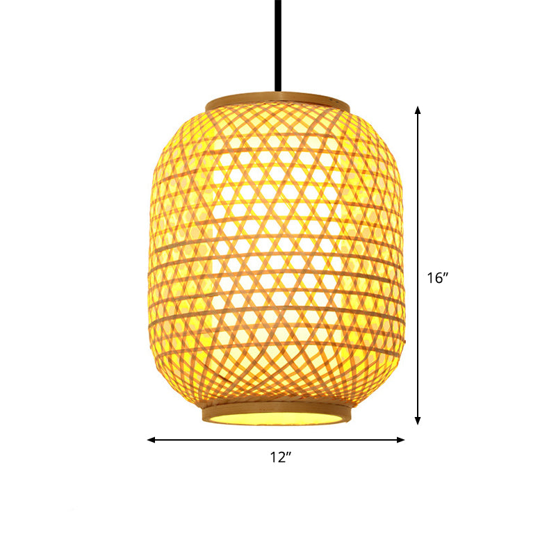 16“/19.5” Height Asia Lantern Hanging Pendant Bamboo 1 Light Dining Room Ceiling Light in Beige Clearhalo 'Ceiling Lights' 'Modern Pendants' 'Modern' 'Pendant Lights' 'Pendants' Lighting' 294739