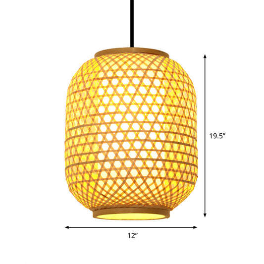 16“/19.5” Height Asia Lantern Hanging Pendant Bamboo 1 Light Dining Room Ceiling Light in Beige Clearhalo 'Ceiling Lights' 'Modern Pendants' 'Modern' 'Pendant Lights' 'Pendants' Lighting' 294740