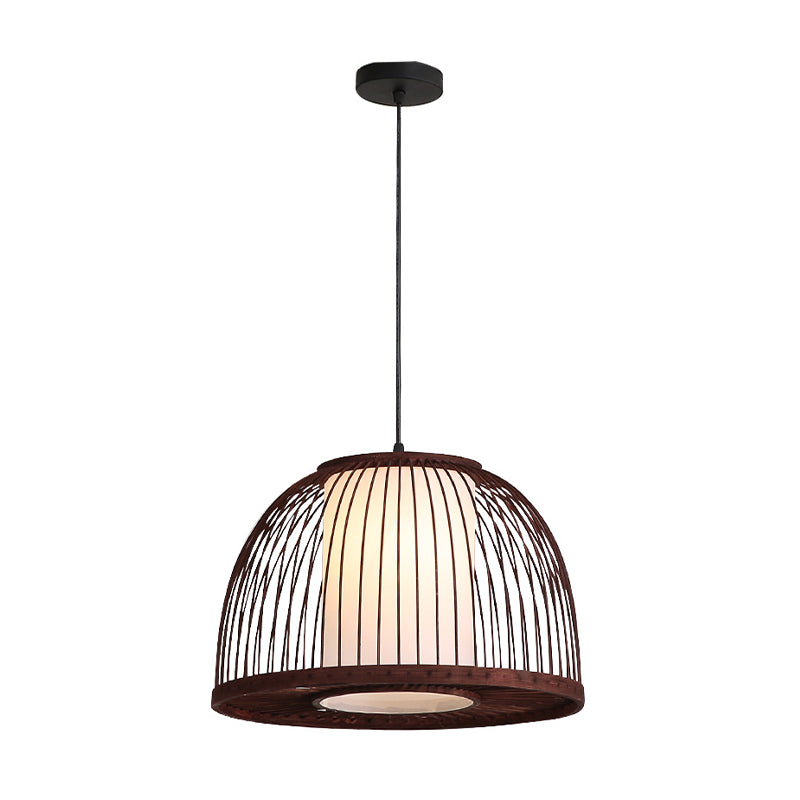 14"/16"/18" W Bamboo Domed Pendant Lamp Asia 1 Light Hanging Ceiling Light in Coffee for Dining Room Clearhalo 'Ceiling Lights' 'Pendant Lights' 'Pendants' Lighting' 294751