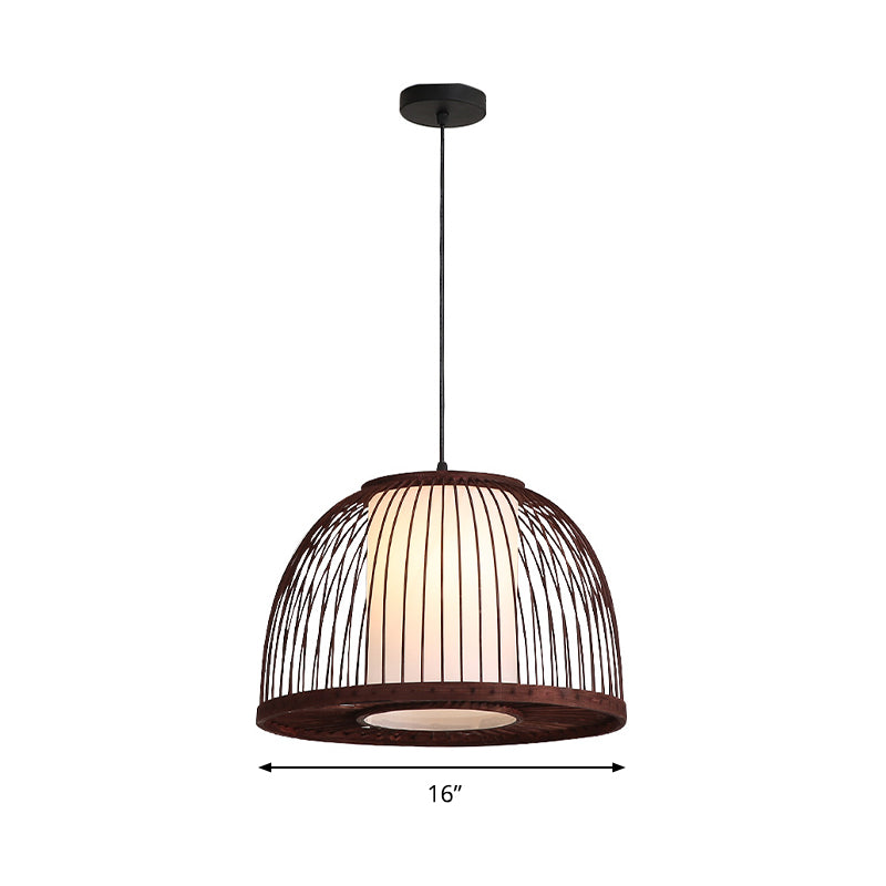 14"/16"/18" W Bamboo Domed Pendant Lamp Asia 1 Light Hanging Ceiling Light in Coffee for Dining Room Clearhalo 'Ceiling Lights' 'Pendant Lights' 'Pendants' Lighting' 294753