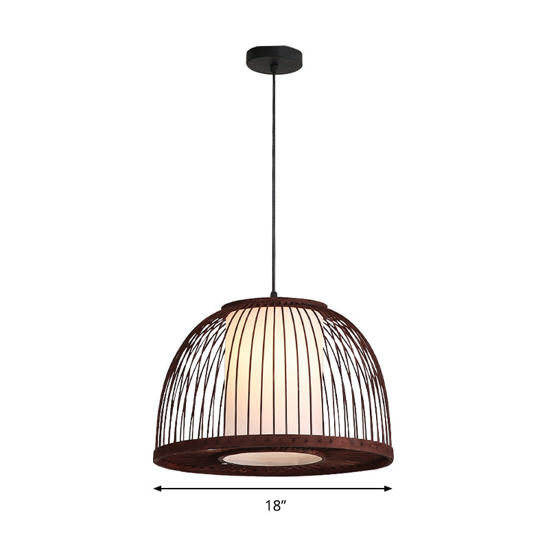 14"/16"/18" W Bamboo Domed Pendant Lamp Asia 1 Light Hanging Ceiling Light in Coffee for Dining Room Clearhalo 'Ceiling Lights' 'Pendant Lights' 'Pendants' Lighting' 294754