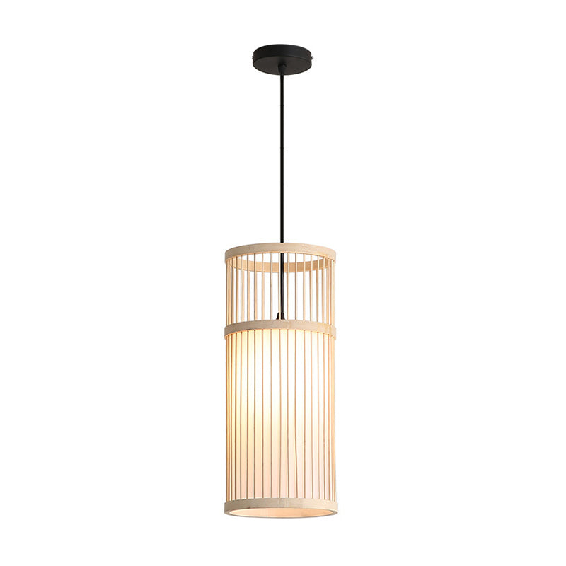 Bamboo Cylinder Hanging Lamp Modern Style 1 Light Beige/Coffee Suspension Pendant Light Clearhalo 'Ceiling Lights' 'Modern Pendants' 'Modern' 'Pendant Lights' 'Pendants' Lighting' 294758