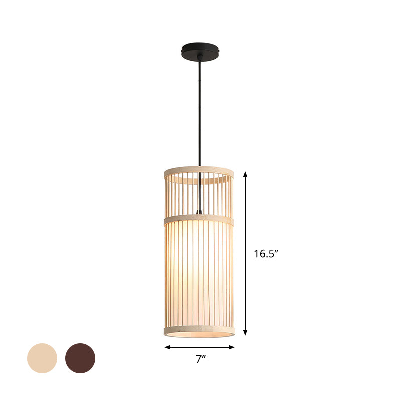 Bamboo Cylinder Hanging Lamp Modern Style 1 Light Beige/Coffee Suspension Pendant Light Clearhalo 'Ceiling Lights' 'Modern Pendants' 'Modern' 'Pendant Lights' 'Pendants' Lighting' 294759