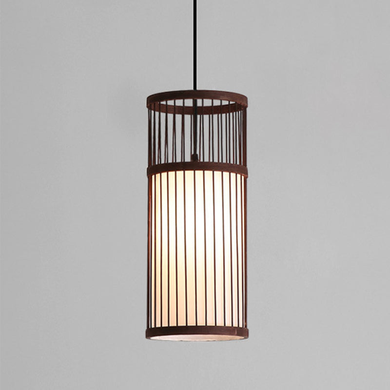 Bamboo Cylinder Hanging Lamp Modern Style 1 Light Beige/Coffee Suspension Pendant Light Clearhalo 'Ceiling Lights' 'Modern Pendants' 'Modern' 'Pendant Lights' 'Pendants' Lighting' 294761