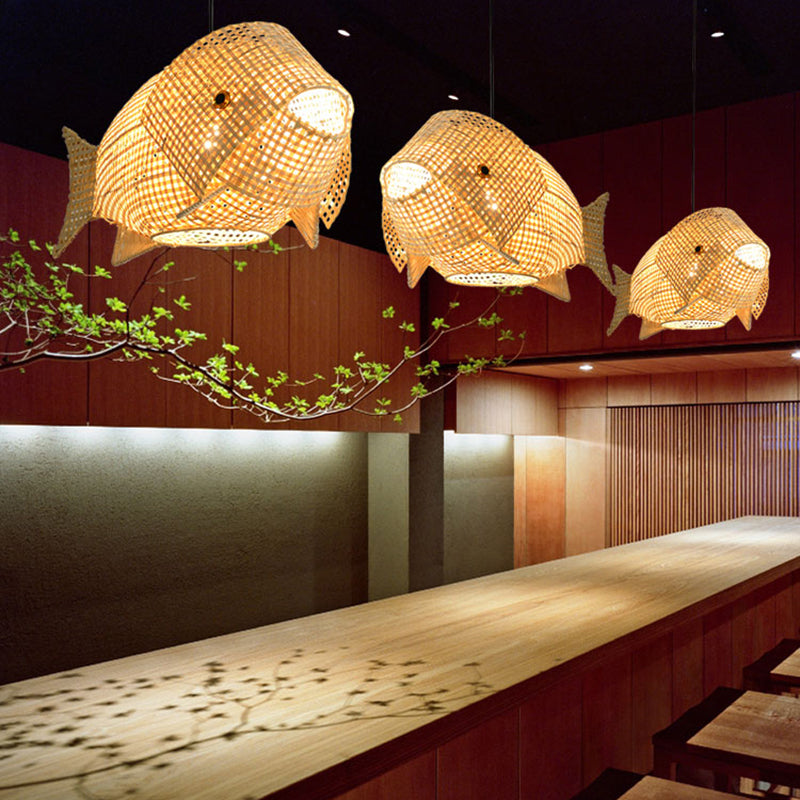 Beige Fish Shaped Suspension Pendant Modern 1 Light Bamboo Ceiling Light for Restaurant Clearhalo 'Ceiling Lights' 'Modern Pendants' 'Modern' 'Pendant Lights' 'Pendants' Lighting' 294764