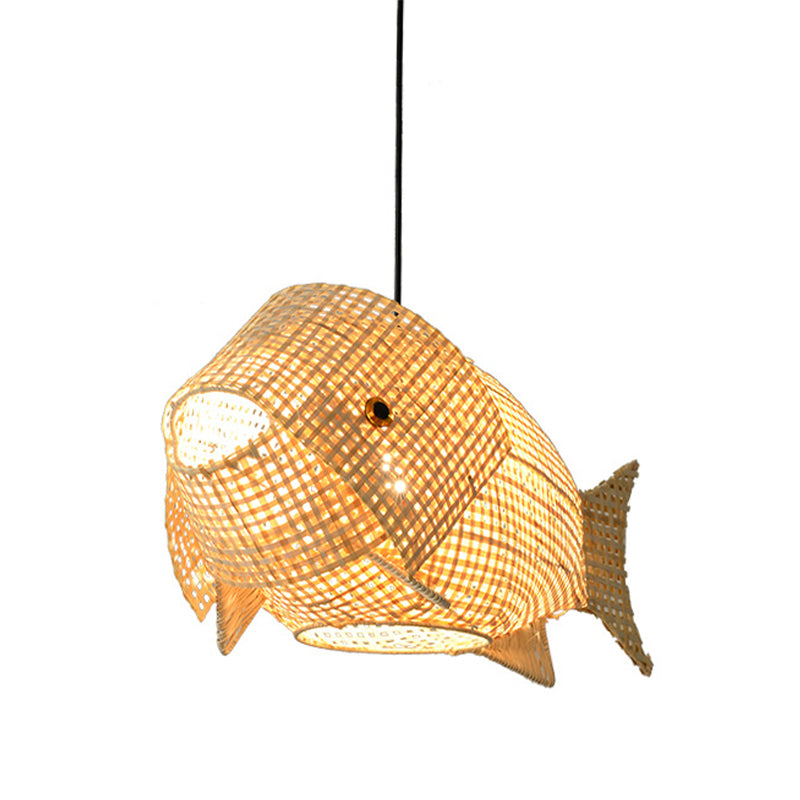 Beige Fish Shaped Suspension Pendant Modern 1 Light Bamboo Ceiling Light for Restaurant Clearhalo 'Ceiling Lights' 'Modern Pendants' 'Modern' 'Pendant Lights' 'Pendants' Lighting' 294765