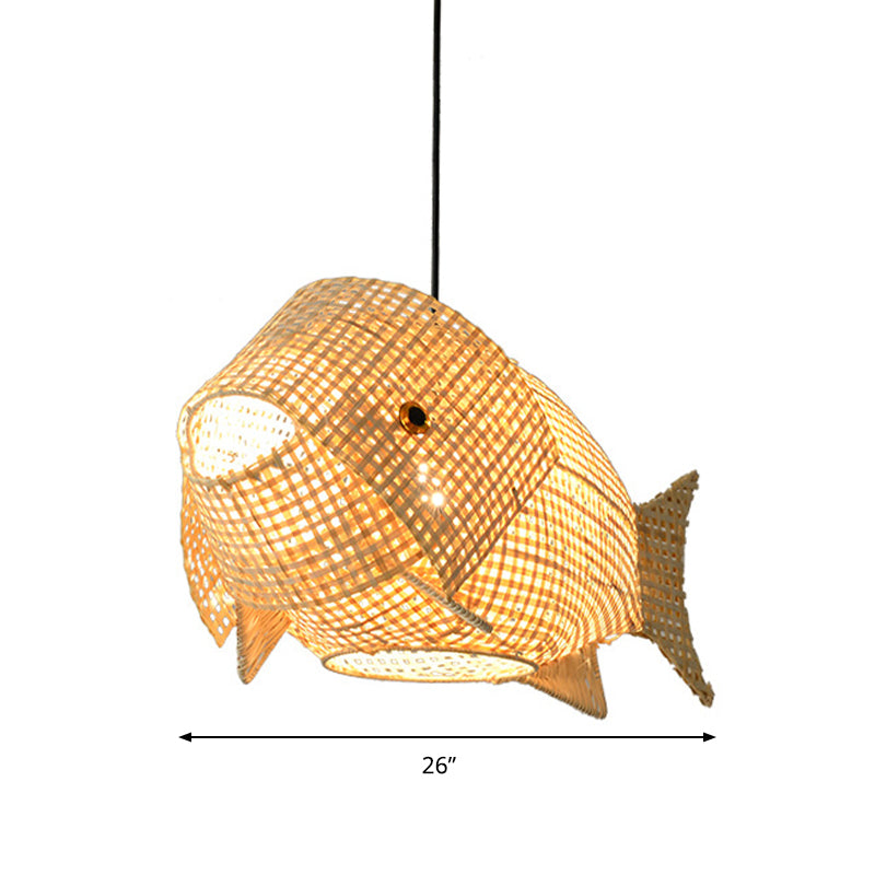 Beige Fish Shaped Suspension Pendant Modern 1 Light Bamboo Ceiling Light for Restaurant Clearhalo 'Ceiling Lights' 'Modern Pendants' 'Modern' 'Pendant Lights' 'Pendants' Lighting' 294766