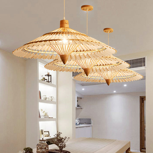 19.5"/23.5"/27.5" W Asia Umbrella Shaped Bamboo Ceiling Light 1 Light Pendant Lighting in White/Blue Clearhalo 'Ceiling Lights' 'Modern Pendants' 'Modern' 'Pendant Lights' 'Pendants' Lighting' 294768