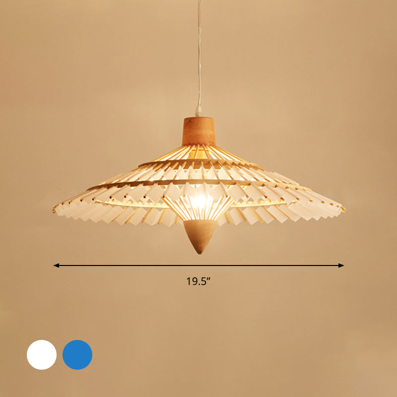 19.5"/23.5"/27.5" W Asia Umbrella Shaped Bamboo Ceiling Light 1 Light Pendant Lighting in White/Blue Clearhalo 'Ceiling Lights' 'Modern Pendants' 'Modern' 'Pendant Lights' 'Pendants' Lighting' 294771