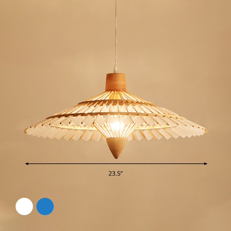 19.5"/23.5"/27.5" W Asia Umbrella Shaped Bamboo Ceiling Light 1 Light Pendant Lighting in White/Blue Clearhalo 'Ceiling Lights' 'Modern Pendants' 'Modern' 'Pendant Lights' 'Pendants' Lighting' 294772