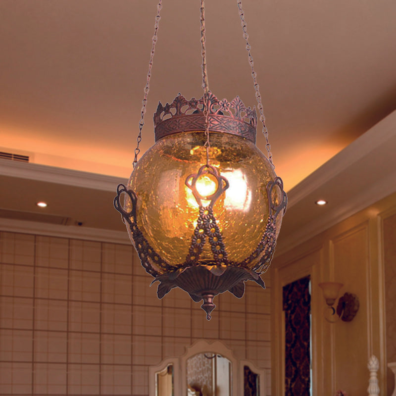 1 Light Red/Purple/Brown Glass Pendant Lighting Fixture Moroccan Globe Shaped Restaurant Hanging Ceiling Light Clearhalo 'Ceiling Lights' 'Pendant Lights' 'Pendants' Lighting' 294776