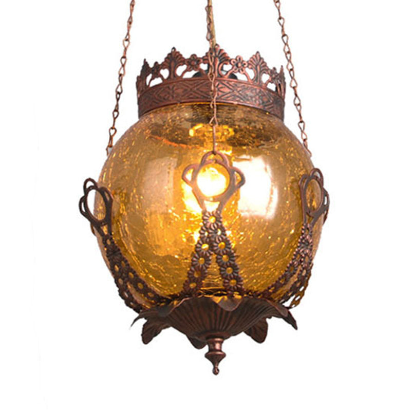 1 Light Red/Purple/Brown Glass Pendant Lighting Fixture Moroccan Globe Shaped Restaurant Hanging Ceiling Light Clearhalo 'Ceiling Lights' 'Pendant Lights' 'Pendants' Lighting' 294779