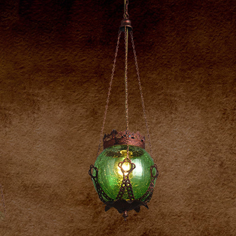 1 Light Red/Purple/Brown Glass Pendant Lighting Fixture Moroccan Globe Shaped Restaurant Hanging Ceiling Light Green Clearhalo 'Ceiling Lights' 'Pendant Lights' 'Pendants' Lighting' 294781_15f542f9-bfe2-4fe3-b4b8-6379a563ea4f