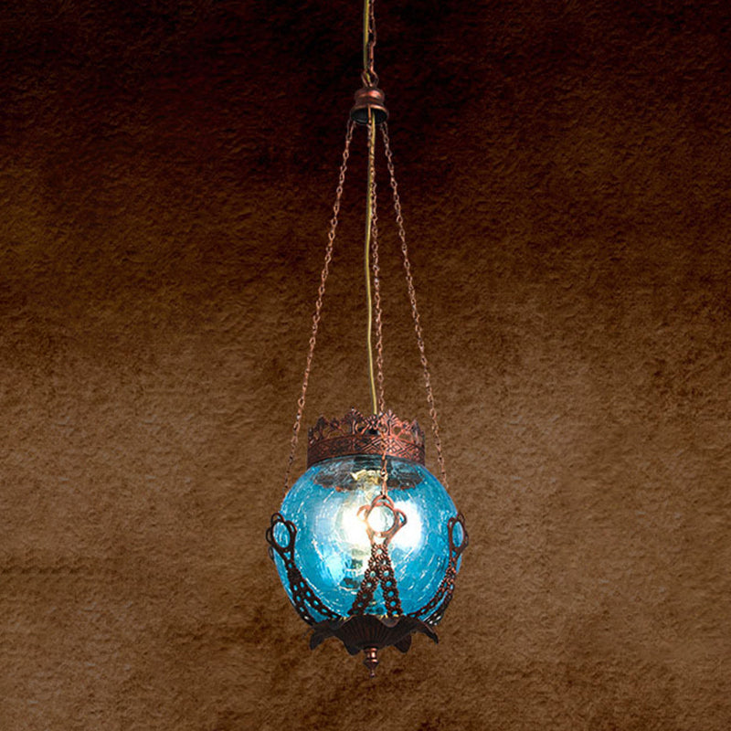 1 Light Red/Purple/Brown Glass Pendant Lighting Fixture Moroccan Globe Shaped Restaurant Hanging Ceiling Light Clearhalo 'Ceiling Lights' 'Pendant Lights' 'Pendants' Lighting' 294782