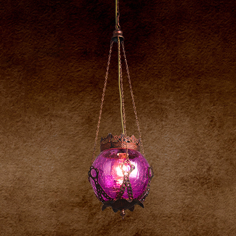 1 Light Red/Purple/Brown Glass Pendant Lighting Fixture Moroccan Globe Shaped Restaurant Hanging Ceiling Light Purple Clearhalo 'Ceiling Lights' 'Pendant Lights' 'Pendants' Lighting' 294783_71ae0422-4a92-4757-857c-3ce7f4c3a4eb