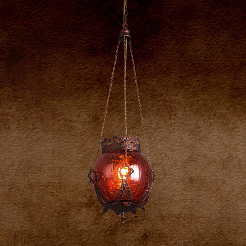 1 Light Red/Purple/Brown Glass Pendant Lighting Fixture Moroccan Globe Shaped Restaurant Hanging Ceiling Light Clearhalo 'Ceiling Lights' 'Pendant Lights' 'Pendants' Lighting' 294784