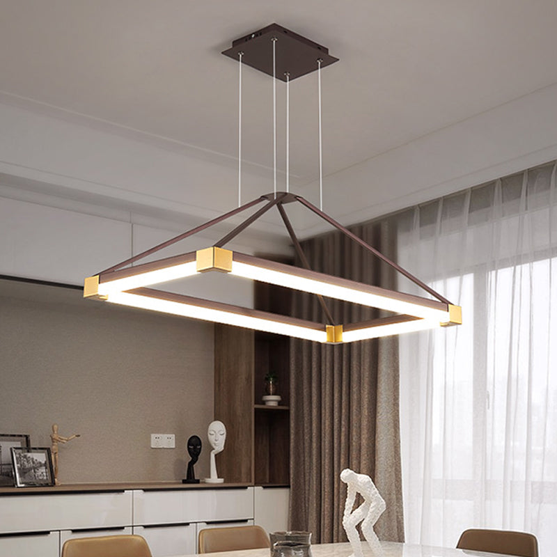 Metal Rectangle Chandelier Light Modernism White/Coffee 23.5"/31.5"/39" Wide LED Hanging Lamp Kit in Warm/White Light Clearhalo 'Ceiling Lights' 'Chandeliers' 'Modern Chandeliers' 'Modern' Lighting' 294795