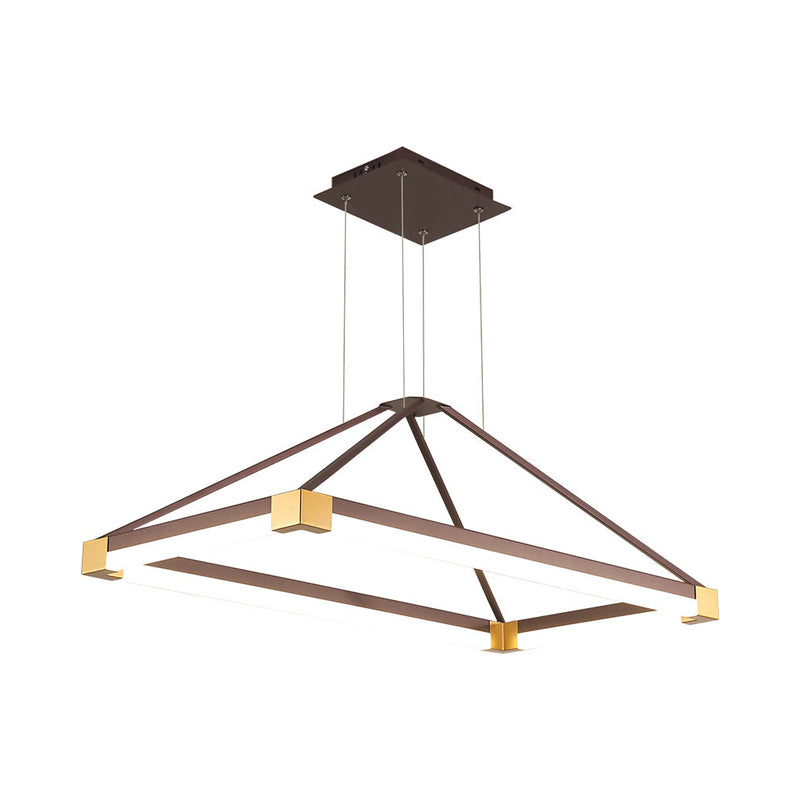 Metal Rectangle Chandelier Light Modernism White/Coffee 23.5"/31.5"/39" Wide LED Hanging Lamp Kit in Warm/White Light Clearhalo 'Ceiling Lights' 'Chandeliers' 'Modern Chandeliers' 'Modern' Lighting' 294797